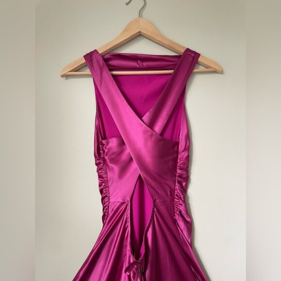 NEW Reformation Anaiis Long Silk Dress Hibiscus Tea Dark Pink Magenta | US6 UK10 - Picture 8 of 16